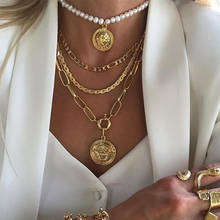Многослойное ожерелье MOPAI с подвеской для женщин, цепочки золотого цвета, акриловая жемчужная табличка с Львом, богемные ожерелья, модные ювелирные изделия 2024 - купить недорого