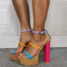 Сандалии MKKHOU женские на платформе и толстом высоком каблуке, пикантная модная обувь с тонким ремешком, туфли с открытым носком, большие размеры, на лето 2024 - купить недорого