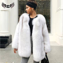 2022 Winter Natural Real Blue Fox Fur Coat For Women Thick Warm Genuine V-Neck Fox Fur Jacket 70cm Long Fur Coats Woman Luxury 2024 - buy cheap