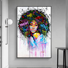 Pinturas en lienzo de Arte de Graffiti para mujer negra, carteles e impresiones artísticos de pared, imágenes de inspiración de arte callejero, decoración del hogar 2024 - compra barato