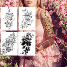 Tatuagem temporária flor triângulo real sexy, adesivo para mulheres, arte corporal, perna, maquiagem falsa para adultos, maquiagem 3d, ramo de rosa, braço, papel de tatuagem 2024 - compre barato