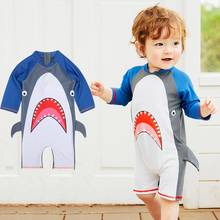 Bañador de una pieza para niños y bebés, traje de baño de manga larga, de dibujos animados de tiburón, para verano 2024 - compra barato
