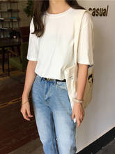 Básico t camisa feminina casual o-pescoço harajuku verão coreano hipster branco tshirt camisa 15 cor sólida S-XL 8554 2024 - compre barato