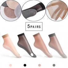 5 pares de meias femininas de verão, elásticas, curtas, resistente, antiderrapante, fundo respirável, tornozelo, transparente, finas, meias femininas 2024 - compre barato