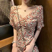Vestido floral de verão feminino, vestido francês vintage retrô de chiffon casual sexy de festa, design elegante coreano mini vestido feminino 2024 - compre barato