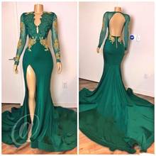 Vestido de fiesta de sirena verde oscuro, manga larga, escote en V, Formal 2024 - compra barato