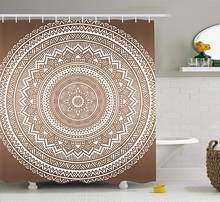 Cortina de chuveiro marrom mandala padrão e ombre detalhada arte da flor redonda com acentos étnicos impressão tecido decoração do banheiro conjunto 2024 - compre barato