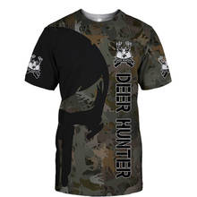 Camiseta de manga corta con estampado de calavera para hombre, camiseta informal de camuflaje de caza, a la moda 2024 - compra barato