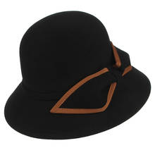 Sombrero de fieltro de lana para mujer, sombrero de alero corto con cúpula, Sombrero con lazo Retro francés, Fedora elegante que combina con todo, sombreros de fiesta de Iglesia H7231 2024 - compra barato