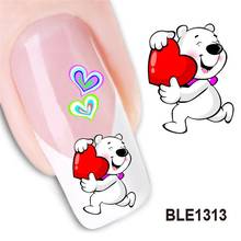 Waterproof Water Transfer Nails Art Sticker Cute Cartoon Love Bear Design Lady Women Manicure Tools Nail Decoration BLE1313 2024 - купить недорого
