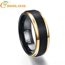 Bonlavie clássico preto masculino anéis 100% puro tungstênio ouro-cor casamento anel de noivado aaa qualidade 2024 - compre barato