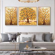 Pintura en lienzo de árbol de hojas doradas abstractas, póster artístico e impresión, imagen Modular para sala de estar, decoración de pared del hogar, Mural 2024 - compra barato