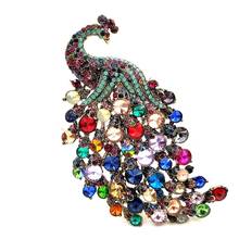 Gorgeous Multi Colored Crystal Rhinestones 4.22'' Large Peacock Brooches with Teal Green Accent Statement Bid Pins Coat  Jewelry 2024 - buy cheap