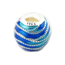 Pingente esmalte azul giratório, pulseiras femininas europeias faça você mesmo, miçangas de prata esterlina originais para fabricação de joias 2024 - compre barato
