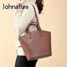 Johnature 2022 New Women Bucket Bag Fashion Versatile Cow Leather Shoulder Messenger Leisure Large Capacity Lady Handbag 2024 - buy cheap