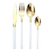 Dinnerware Stainless Steel Cutlery Set White Gold Fork Spoon Knife Set Camping Tableware Reusable Utensils Kitchen Flatware Set 2024 - buy cheap