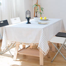 Popular Cotton and Linen Tablecloth Square Lattice Tassels Small Fresh Art and Art Yarn-dyed Table Cloth Dustproof Tablecloth 2024 - buy cheap