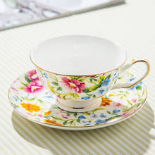 Juegos de tazas de café de porcelana, tazas y platillos de cerámica con flores de colores, taza de té de porcelana para oficina británica, bonito regalo 2024 - compra barato
