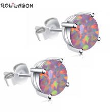 ROLILASON Party style orange Fire Opal 925 sterling Silver Stamped Stud Earrings Fashion Jewelry Opal Jewelry OE669 2024 - buy cheap