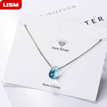 Literary Blue Crystal Water Drop Pendant Necklaces For Women Short Clavicle Chain Choker  Silver colour Jewelry Girl 2024 - buy cheap