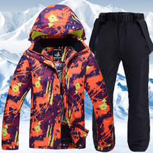 Women Men Colorful Print Hooded Ski Suit Snowboard Jacket Windproof Waterproof Winter Clothing Skiing Jacket Pant Suit 2024 - buy cheap