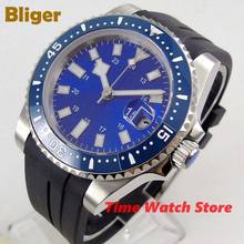 40 мм Bliger Miyota 8215 автоматические часы мужские водонепроницаемые резиновый браслет из нержавеющей стали с синим циферблатом светящийся керамический ободок 2024 - купить недорого