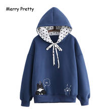 Sudadera con capucha de lunares para mujer, suéter con bordado de gato de dibujos animados, Harajuku, chándal holgado 2024 - compra barato