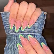 Unhas falsas fashion 24 verdes, unhas falsas com cabeça redonda, imprensa de cobertura completa, pontas artificiais para unhas, ferramenta de manicure 2024 - compre barato