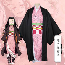 Kamado Nezuko Anime Cosplay Costume Wig Demon Slayer Kimetsu no Yaiba Kimono Uniform Cloak Full Set Halloween Gradient hair 2024 - buy cheap