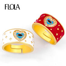 FLOLA-anillo de esmalte blanco lleno de oro para niña, anillo ancho con forma de corazón abierto, joyería de esmalte colorido, anillo de nudillos, sortija rigj09 2024 - compra barato