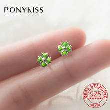PONYKISS 100% 925 Sterling Silver Green Four Leaf Flower Stud Earrings Women Party Fashion Accessories Girl Birthday Cute Gift 2024 - buy cheap