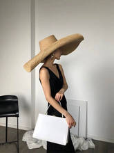 Moda verão artesanal enrolado ráfia chapéu para mulher praia sexy grande palha chapéu panamá chapéu de sol aba larga balde proteção uv boné 2024 - compre barato