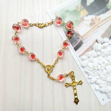 QIGO Red Transparent Acrylic Strand Bracelet Religious Gold Cross Rosary 2024 - buy cheap