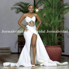 Sexy alta fenda branco ilusão vestidos de casamento querida decote drapeado cetim vestido de noiva para mulheres africanas robe fete femme 2024 - compre barato