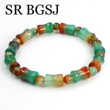 Free Shipping 6mm 8x12mm  Natural Green Peacock Agat Gems Adjustable Stretchy Women Jewelry Bracelet  7inch 2024 - buy cheap