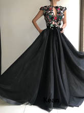 Black vestidos de festa Evening Dresses V-neck Sequin Lace Flowers Islamic Dubai Kaftan Saudi Arabic Evening Gown Prom Dress 2024 - buy cheap
