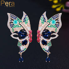 Pera-pendientes de mariposa voladora para mujer, aretes grandes dorados brasileños, coloridos, CZ, cristal, accesorios de joyería nupcial para boda, E754 2024 - compra barato