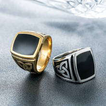 Vintage Big Black Stone Square Ring For Men Gold Silver Color Stainless Steel Celtics Knot Ring Nordic Viking Jewelry Accessorie 2024 - buy cheap