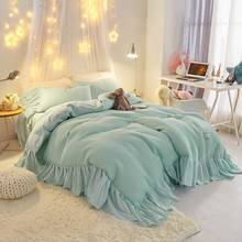 100% Cotton Soft Shabby Chic Farmhouse Bedding Pink Blue Queen King size 4pcs Ruffles Duvet Cover Set Bed Sheet Pillow Shams 2024 - buy cheap