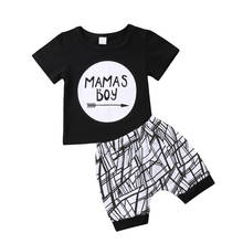 0-24M New Born Baby Clothes 2pcs Set Black Letter Print Tshirt For Boys White Stripe Pants Legging Baby Boys Clothes Newborn Set 2024 - buy cheap