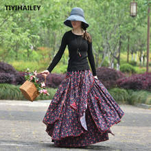 Женское длинное платье TIYIHAILEY, хлопковая льняная длинная юбка с цветочным принтом и эластичной талией в китайском стиле на лето, S-2XL 2024 - купить недорого