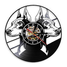 Portraits Doberman Animals Vinyl Record Wall Clock Doberman Pinscher Silhouette Wall Clock Dog Breeds Head  3D LED Home Decor 2024 - buy cheap