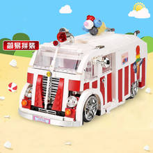 Xingbao carro de sorvete, compatível com amigos, cidade, sorvete, carro, conjunto criativo, verão, blocos de construção, ônibus, veículo moc 2024 - compre barato