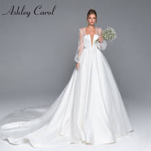 Свадебное платье трапециевидной формы Эшли Карол 2021, стильное атласное платье без бретелек для невесты со съемным кружевным жакетом, 2 в 1, свадебное платье принцессы 2024 - купить недорого