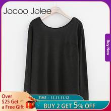 Jocoo Jolee 2018 New Spring Fashion Basic  Shirts Women Sexy Backless Long Sleeve shirts Female Casual V-Neck Patchwork Tee Tops 2024 - buy cheap