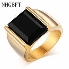 NHGBFT Золото Цвет Черный оникс Камень кольцо для мужчин из нержавеющей стали свадебные кольца Прямая поставка 2024 - купить недорого