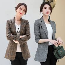 Blazer xadrez vintage feminino, jaqueta de manga comprida, plus size, casual, para primavera e outono 2021 2024 - compre barato