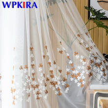 Golden Years Sheer Voile Curtains For Living Room Balcony Coffee Flower Embroidered White Tulle Bay Kitchen Window Drapes M155 2024 - buy cheap