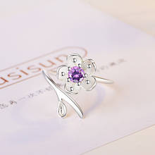 Модное женское кольцо с большим кристаллом фиолетового цвета с фианитами, 925 серебряное милое фиолетовое кольцо с цветком персика, обручальные Регулируемые кольца, кольца для обещаний 2024 - купить недорого