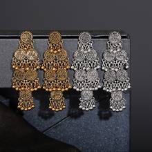 Vintage Ethnic Gypsy Indian Earrings For Women Boho Jewelry Ladies Retro Round Tassel Hollow Tassel Jhumka Earrings 2021 2024 - buy cheap